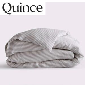 Quince European Linen Duvet King Cover in Gray And White Stripes NWT